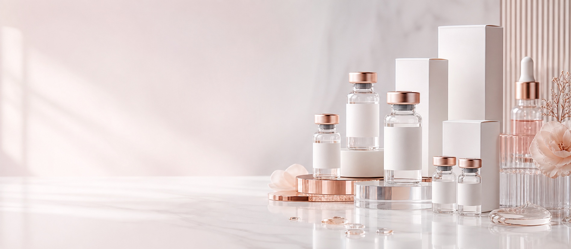 Brightening skincare guide visual with premium product packaging